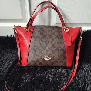 Coach Red and Brown Kacey Signature Satchel